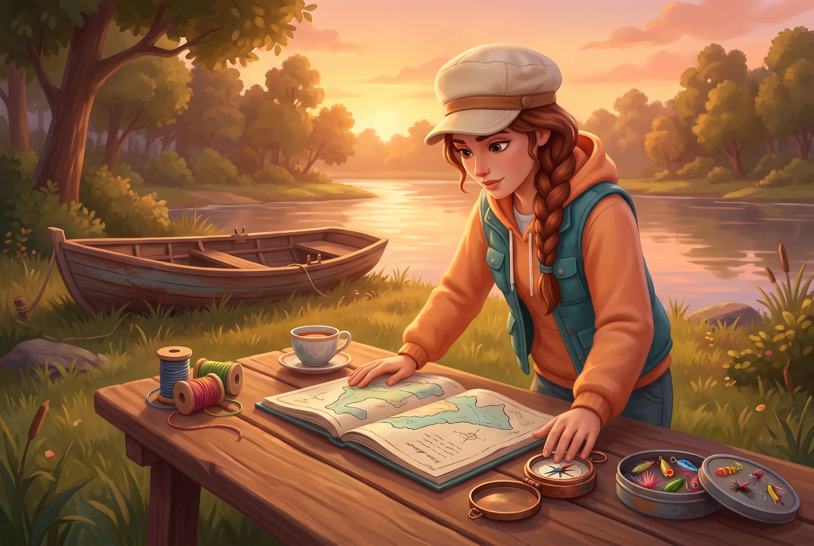 Mira Morrow studying a Driftglass Delta field chart