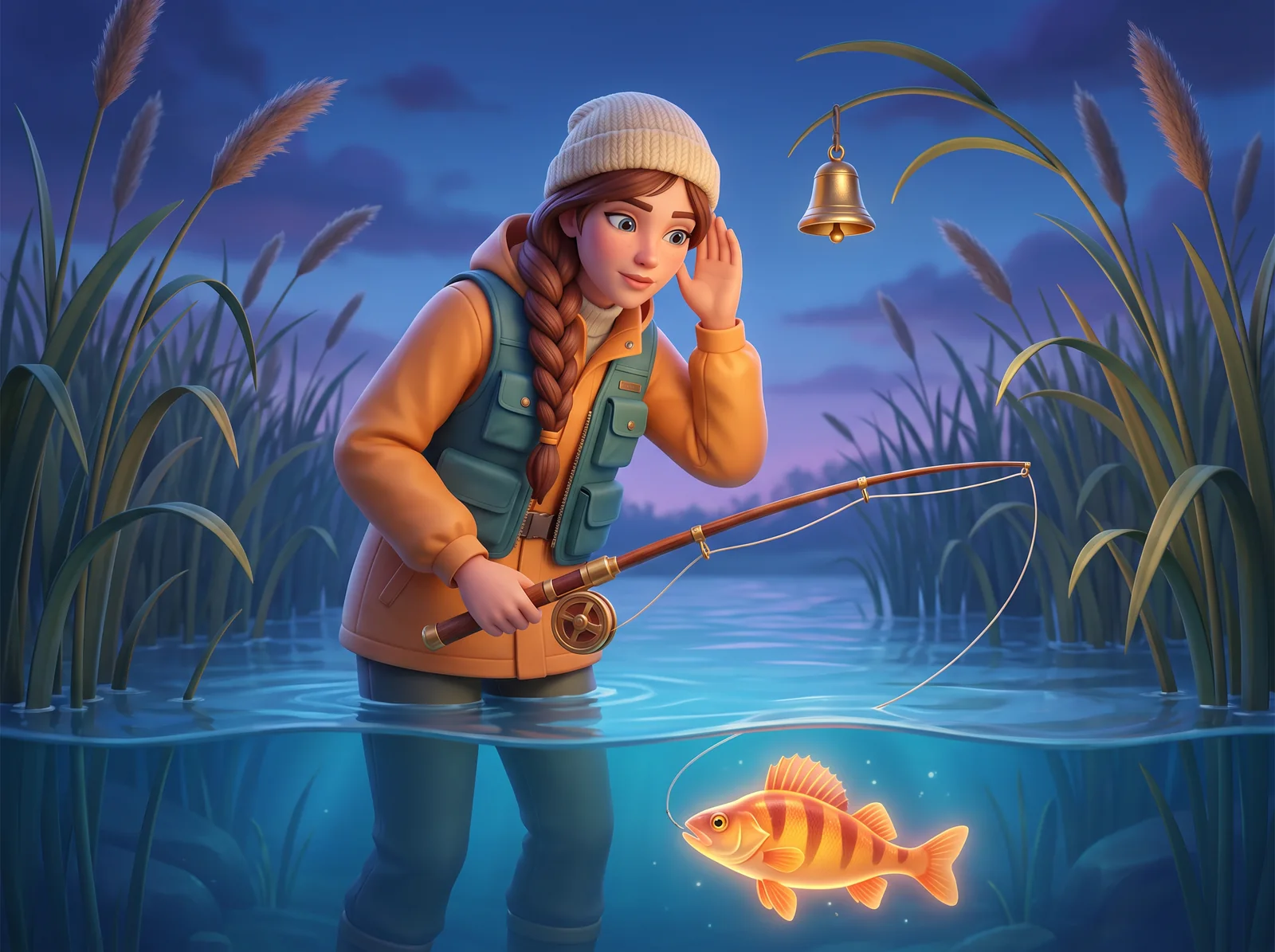 Illustrated Driftglass Delta scene for The Reed Bell at Low Water